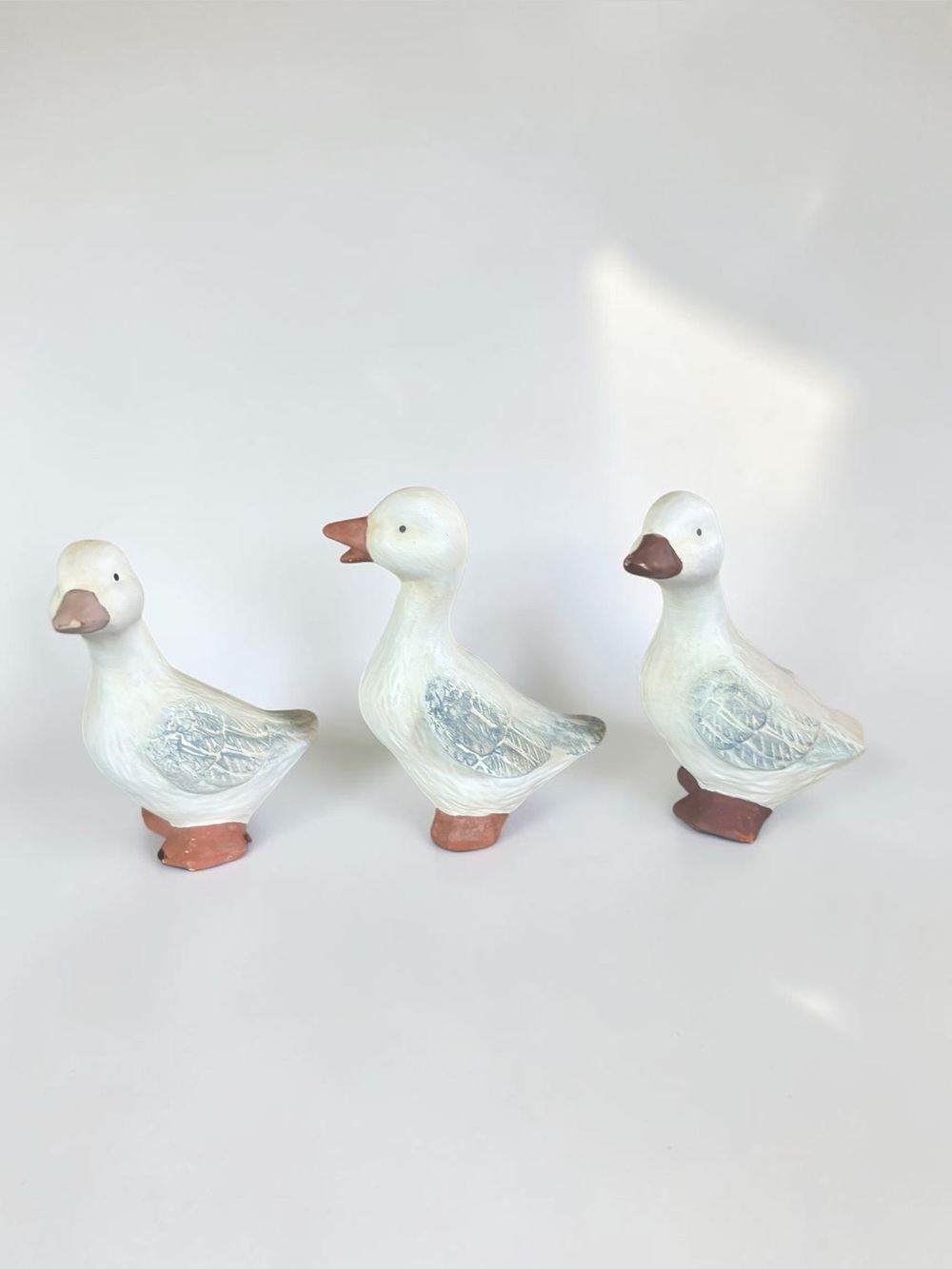 Vintage Goose Duck Figurines Set of 3 Ceramic Farmhouse Cottage Decor